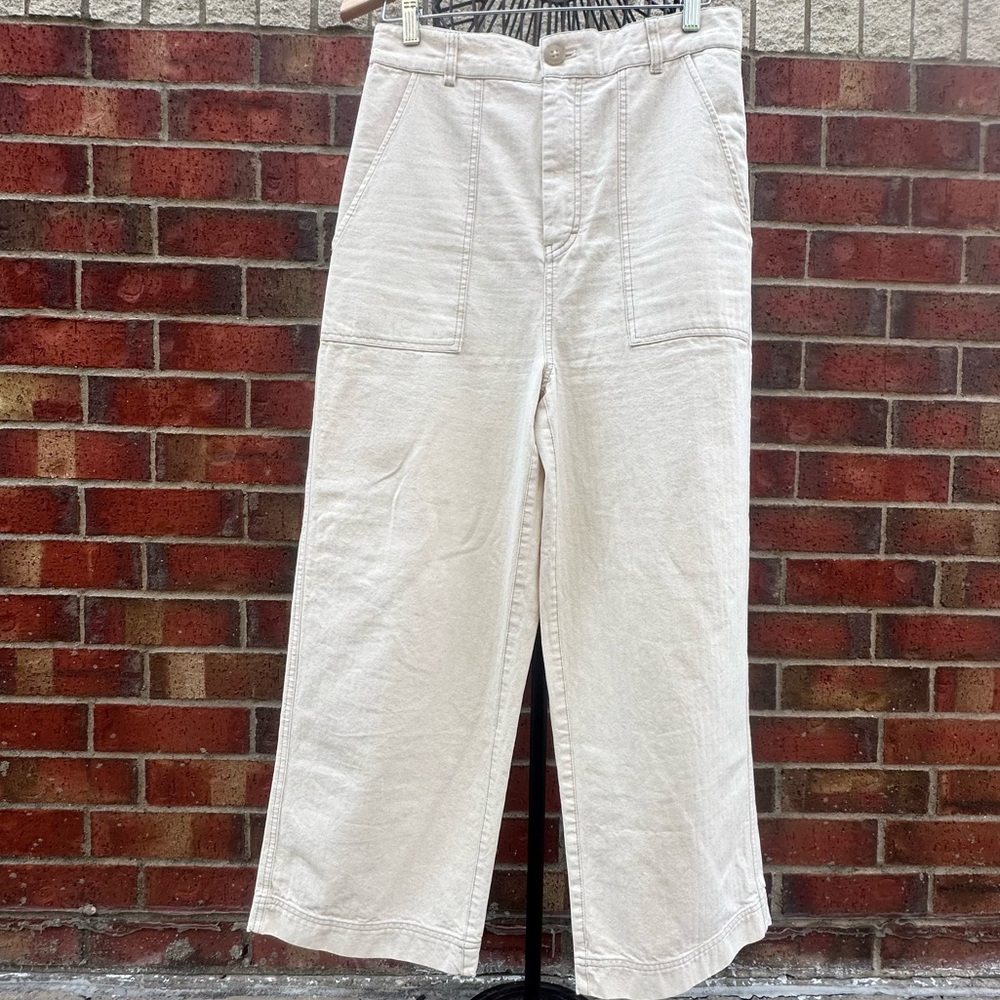 Free People Jean High-Rise Buckle Back Cream Wash Denim Wide Leg Street-Style 8 - Picture 3 of 15